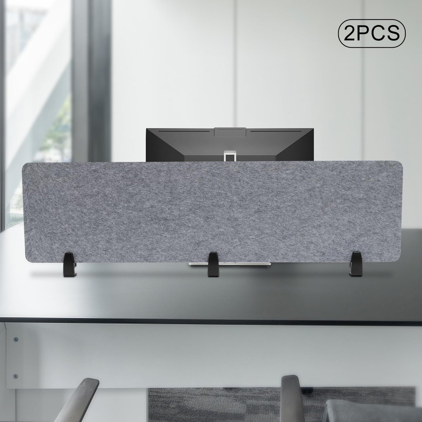 ReFocus Raw Clamp-On Acoustic Desk Divider Mounted Privacy Panel Set – Reduce Noise & Visual Distractions for Office, Study (Castle Gray, 2× Panels (60"×16"))