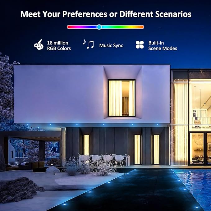 INDARUN RGB Deck Lighting φ1.22 Deck Lights Outdoor Waterproof, 12V Low Voltage Deck Lights with Remote, Smart Deck Stair Step Light Work with Google Alexa, Landscape Lighting for Floor Pathway Patio