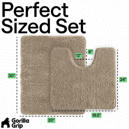 GORILLA GRIP Bathroom Rug Sets, Soft Chenille 2 Piece Area Rugs Set, Toilet Base Mat and 30x20 Carpet, Absorbent Microfiber Washable Mats Dry Quickly, Home Décor and Bath Room Accessories, Gray Beige