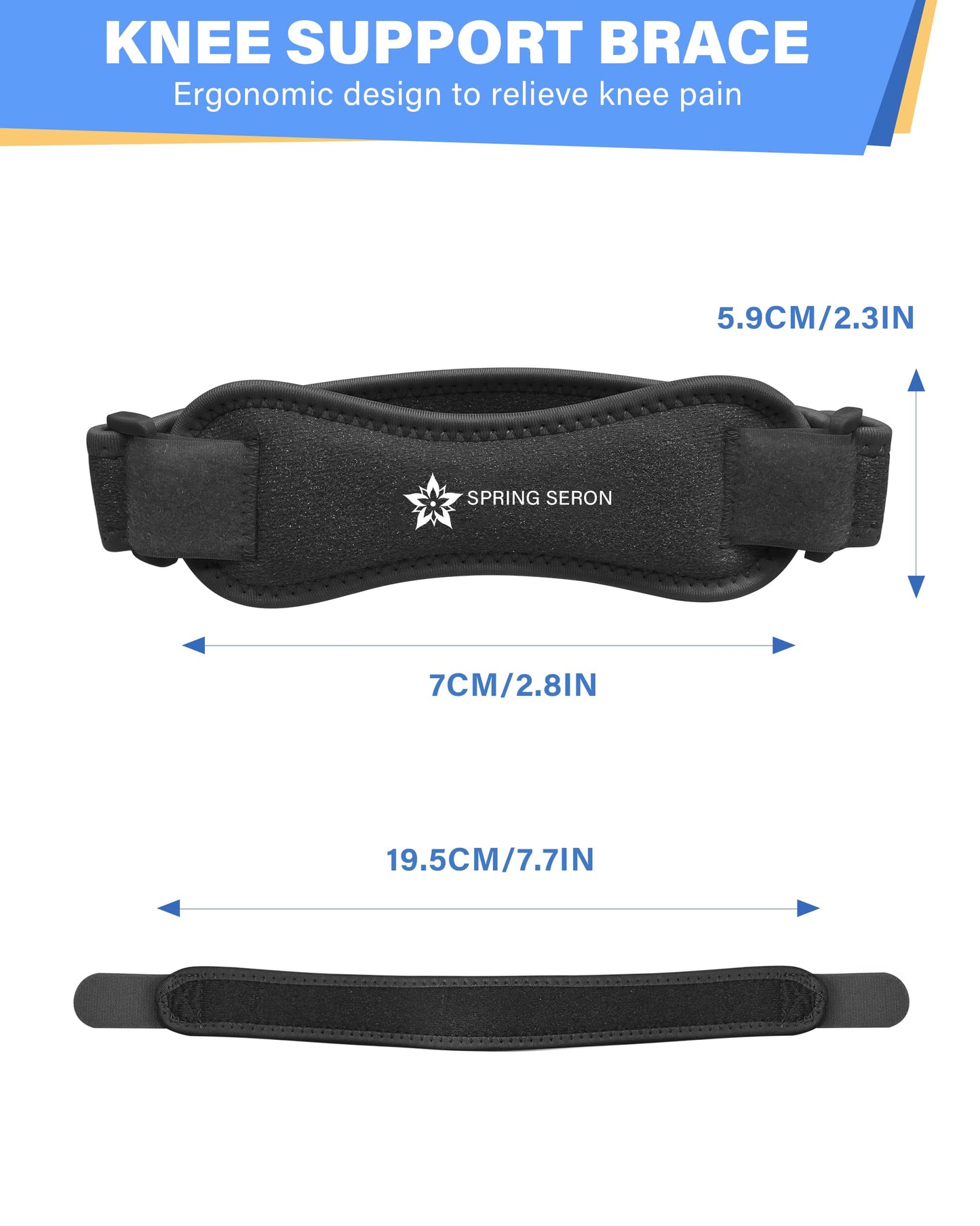 SPRING SEAON Patella Knee Strap 2 Pack, Adjustable Patellar Tendon Support Band, Knee Brace Strap for Knee Pain Relief, Running, Basketball, Volleyball, Hiking, Squats, Youth & Adults (Black)