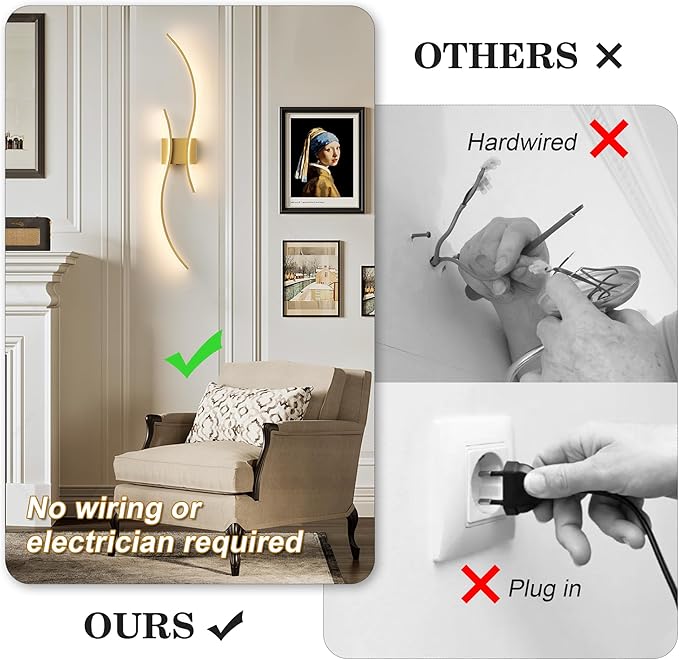 Battery Operated Wall Sconces with Remote Control, Stepless Colors 3000K-6000K & Dimming, LED Gold Wireless Wall Light for Living Room, Hallway, Bedroom, 39.3 Inch (1 Pack)