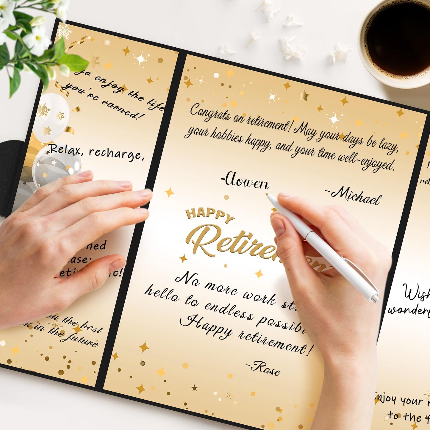 Retirement Party Decorations Black Gold Retirement Alternative Signature Guest Book to Sign, Large Retird Card for Men Women, Happy Retirement Gifts Signing Card Board for Farewell Party Supplies