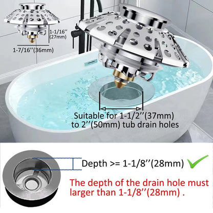 AzWzz Universal Tub Stopper Bathtub Drain Plug, Pop Up Tub Drain Hair Catcher, Drain Cover with Strainer, for 1-3/8 to 2in Bath Drain Hole