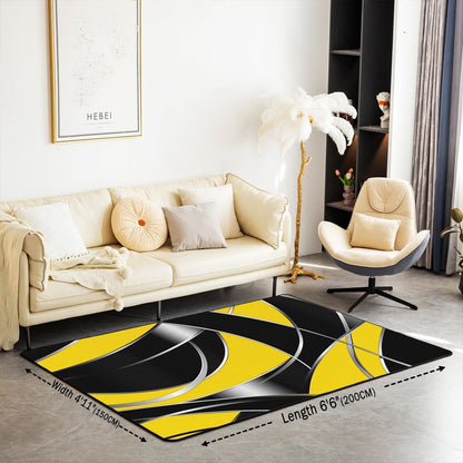 Manfei Modern Geometric Area Rug Yellow and Black Indoor Floor Mats Entrance Rugs for Kids Boys Girls Room Decor,Abstract Stripes Lines Non Slip Absorbent Carpets, 6'6" x 4'11" (Rectangular)