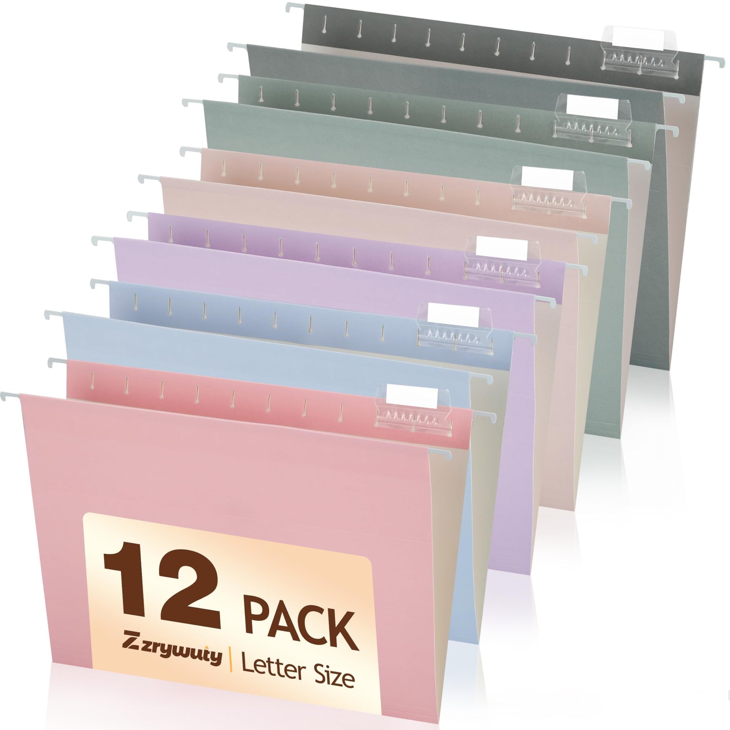Zzrywuty Hanging File Folders Letter Size, 12-Pack Hanging File Folder with 1/5-Cut Tabs, Pastel File Folders Hanging Organizers for Filing Cabinet, Bulky Files & Medical Charts