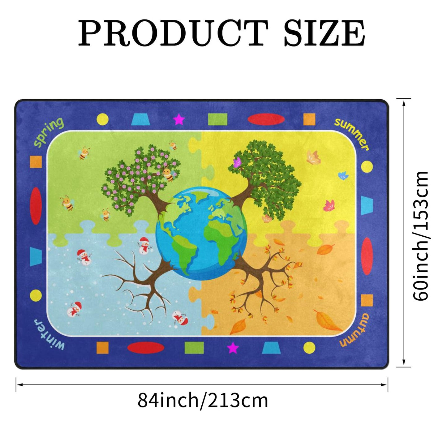 Kids Rugs for Playroom, Trees of the Four Seasons Rugs, Non-Slip Soft Earth&Trees Kids Rug, Earth Day Educational Playmat for Kids Carpet for Preschool Elementary Classroom -5' x 7' Blue