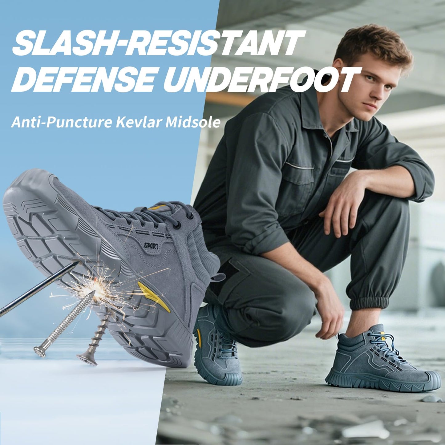 Work Boots for Men Women Lightweight Steel Toe Boots Comfortable High Top Safety Shoes Indestructible Construction Boot for Men Work Shoes Grey