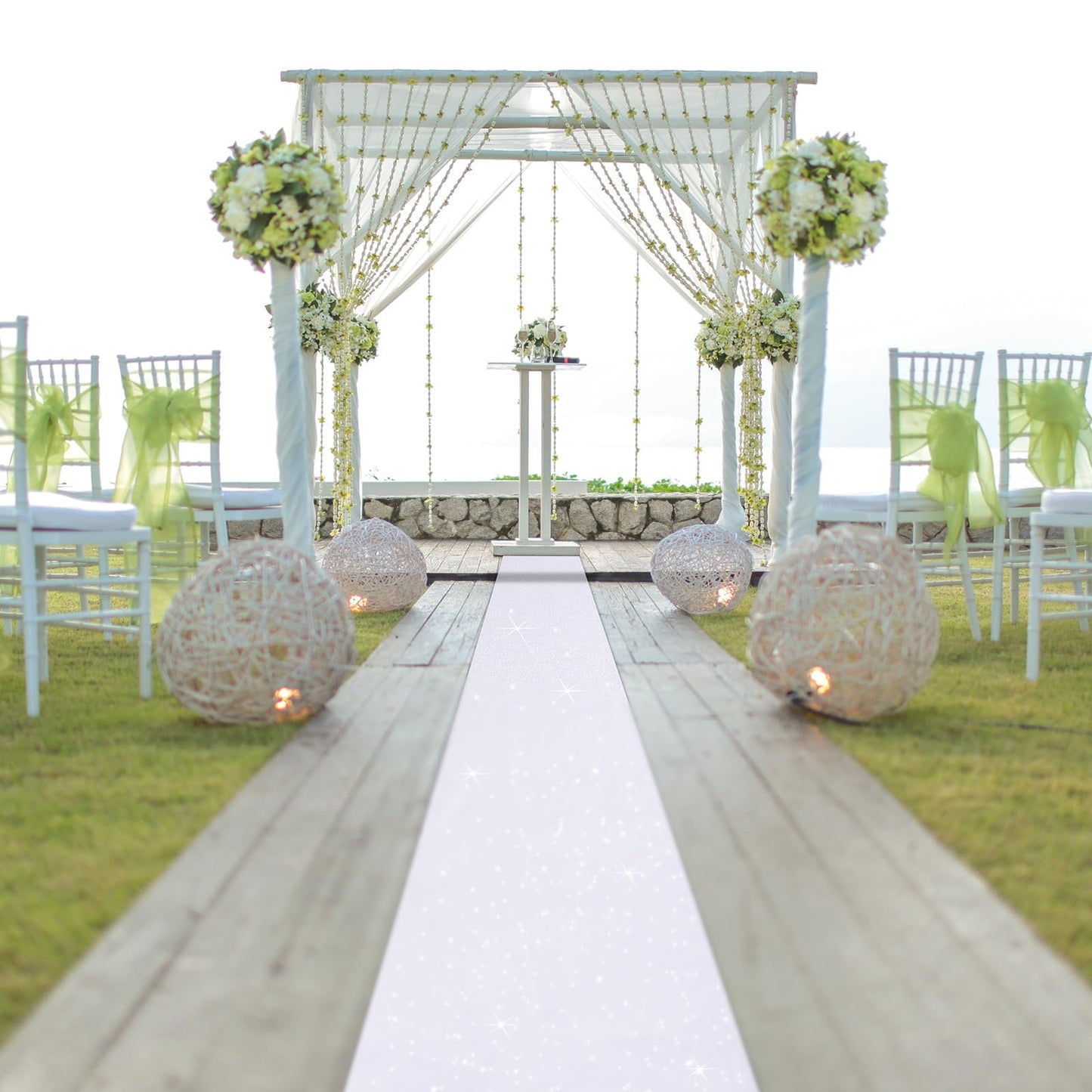 Tatuo Carpet Runner 2.46 x 30 ft Runway Rug 55 GSM Thickness with Carpet Tape for Prom Wedding Outdoor Indoor Hallway Movie Party Decoration Rug(2.46 x 30 Feet,Glitter White)