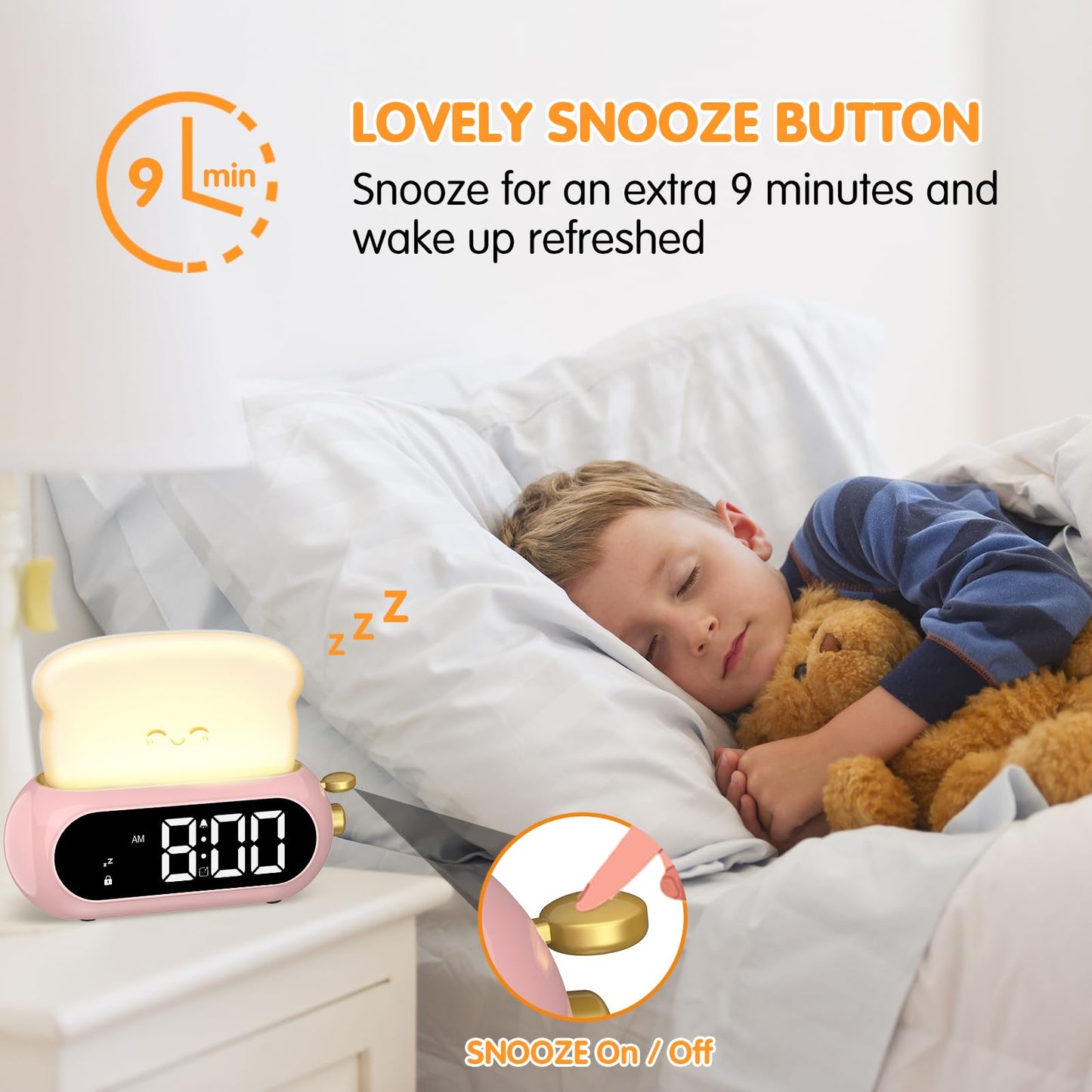 Cute Digital Clock for Bedrooms, Kids Alarm Clocks with Night Light Lamp, 10 Alarm Tones, Adjustable Brightness, Nap Timer, Snooze, Power-off Memory, Bedside Clocks for Girls Kids Teens Birthday Gifts