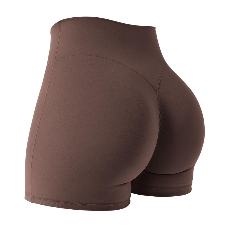 YEOREO SoftHue Women Workout Gym Shorts Impact 4.5" ScrunchHigh Waist Yoga Biker Shorts with Tummy Control Chocolate-XL