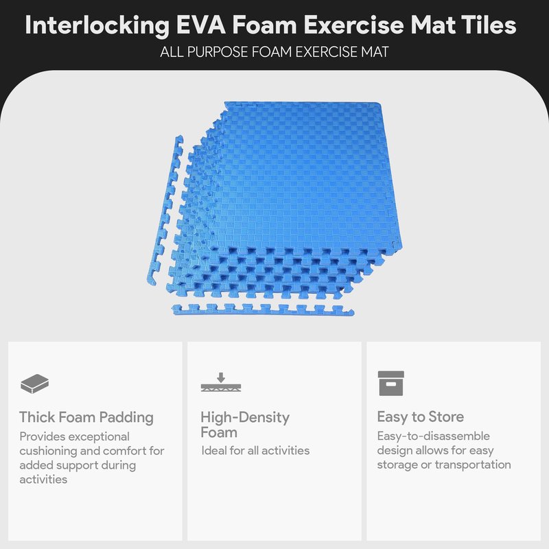 BalanceFrom 1" Extra Thick Puzzle Exercise Mat with EVA Foam Interlocking Tiles for MMA, Exercise, Gymnastics and Home Gym Protective Flooring (Blue)