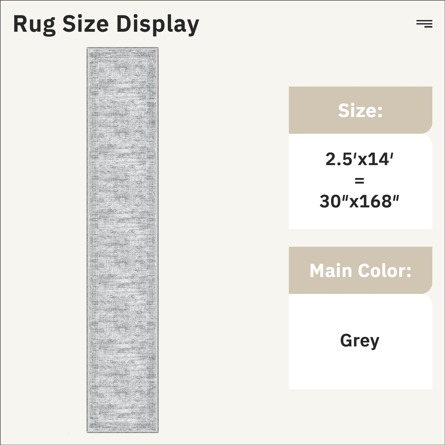Soalmost Runner Rug 2'6" x 14' Washable Non-Slip Runner Rugs for Kitchen Bathroom Laundry Room Vintage Ultra Thin Runners for Hallway Entryway Grey