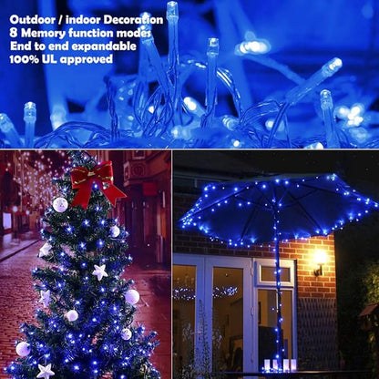 Blue String Lights Indoor - 220 LED 25m/82ft 8 Modes End-to-End Plug in Outdoor Waterproof Decorative Fairy Twinkle Christmas Tree Lights for Xmas/Halloween/Patio/Room/Home/New Year/Thanksgiving Day