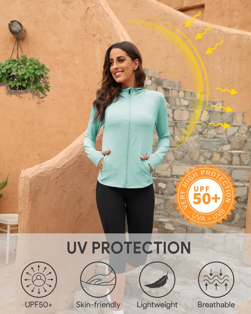 We1Fit Women's UPF 50+ Sun Protection Jacket Lightweight Athletic Zip Up jacket Full Zip Long Sleeve Shirts