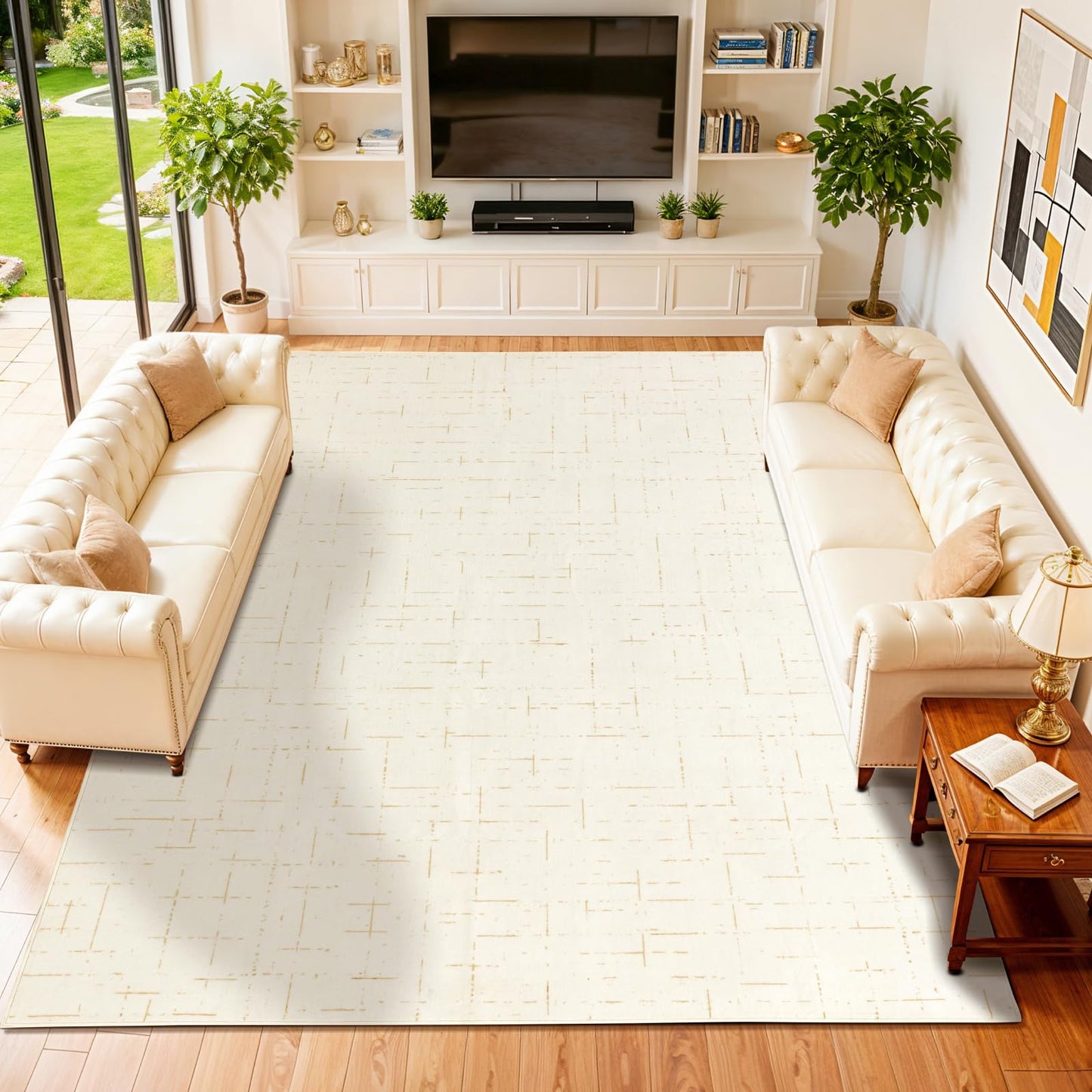LIANLAM Washable Rug Area Rugs for Living Room - Stain Resistant Non-Slip Backing Boho Rug for Bedroom,Durable & Ultra-Thin Vintage Large Area Rug(8' x 10',White)
