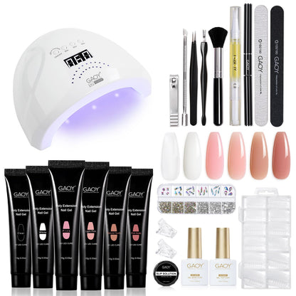 GAOY Poly Gel Nail Kit with U V Light Starter Kit, 6 Pcs Builder Gel Extension Kit for Beginners with Everything Nail Art DIY