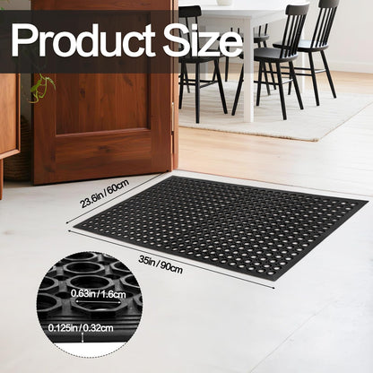 Nexboraque Anti Fatigue Rubber Floor Mats, 24 x 36 Inch Non-Slip Restaurant Mat Door Mat Drainage Mat for Indoor Outdoor Wet Area, Pool Entry, Garden - Black