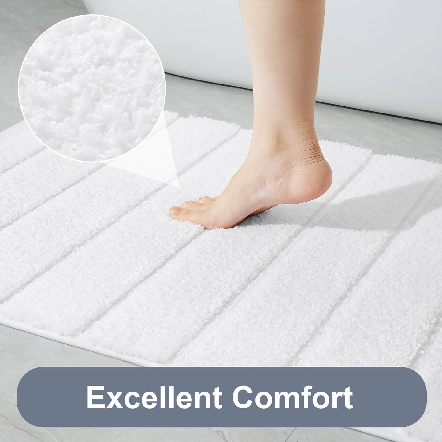 LOCHAS Long Bathroom Rugs Runner, 24" x 70" Large Bath Rug Non Slip Washable, Absorbent Microfiber Bath Mat Luxury Soft, Cozy Bathroom Runner Rug for Shower Quick Dry, White