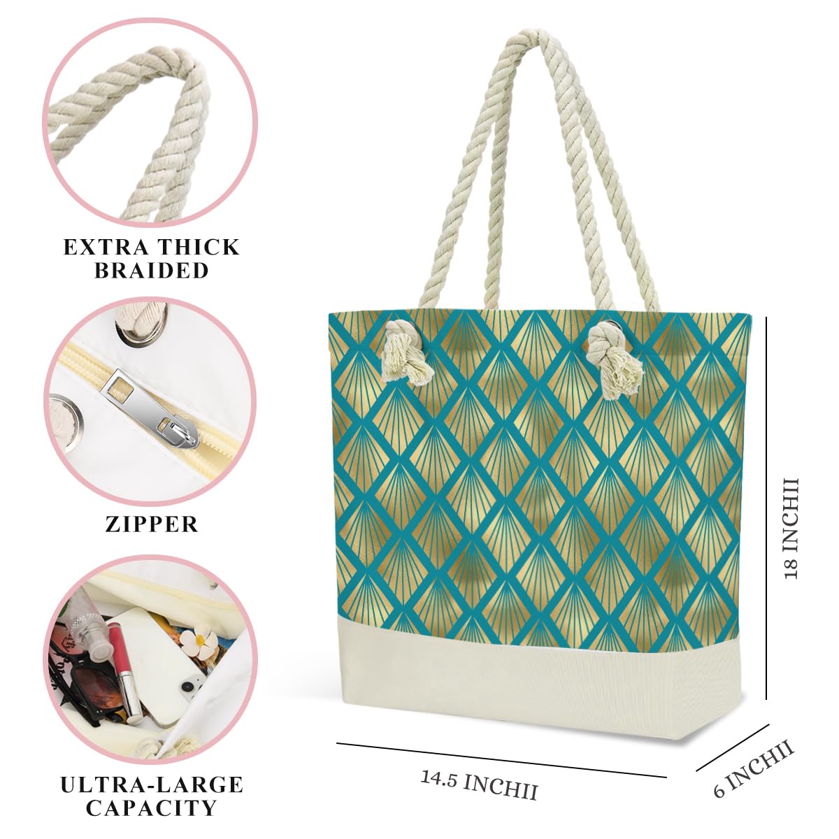 zcyxuuw Beach Bags Waterproof Sandproof Art Deco Wet Dry Bag Wet Clothes Bag With Zipper Pool Bags for Women Swimsuits Travel