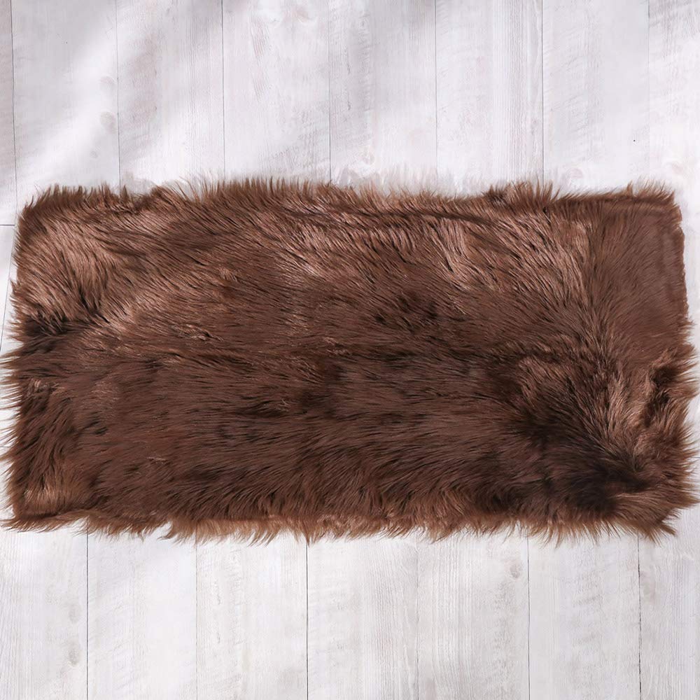 Carvapet 2x4 Faux Fur Rug - Brown Faux Sheepskin Shaggy Area Carpet Plush Chair Cover, Soft Suede Backing Machine Washable Mat for Bedroom Living Room