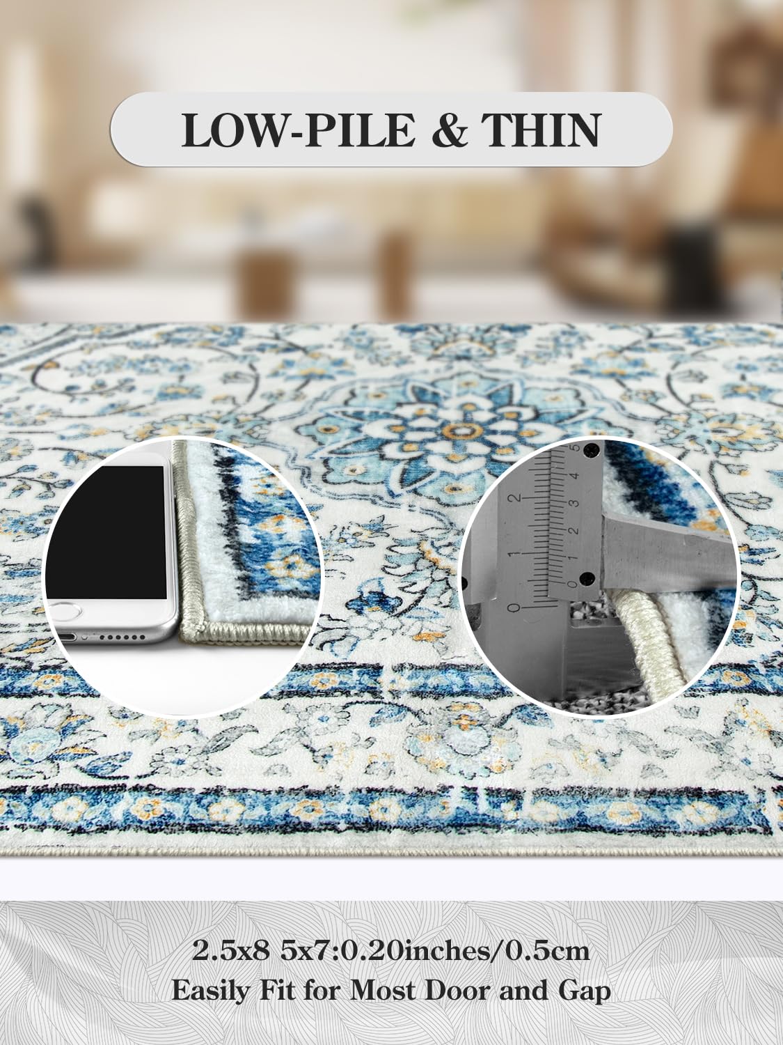 Lahome Oriental Washable Runner Rugs,2.5x8 Long Blue Bathroom Rugs Runner Non-Slip,Kitchen Runner Rugs Non Skid Washable,Traditional Low-Pile Wide Carpet Runner for Entryway Hallway Helena,8ft