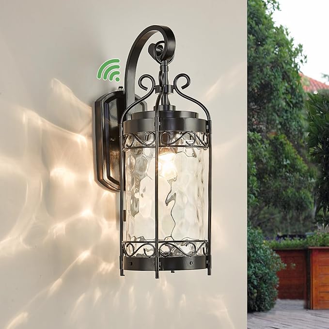 Large Dusk to Dawn Sensor Outdoor Wall Sconce,19.68" H Vintage Exterior Light Fixture with IP65 Waterproof,Classical European Style Porch Light with Water Glass for Front Door Balcony Porch