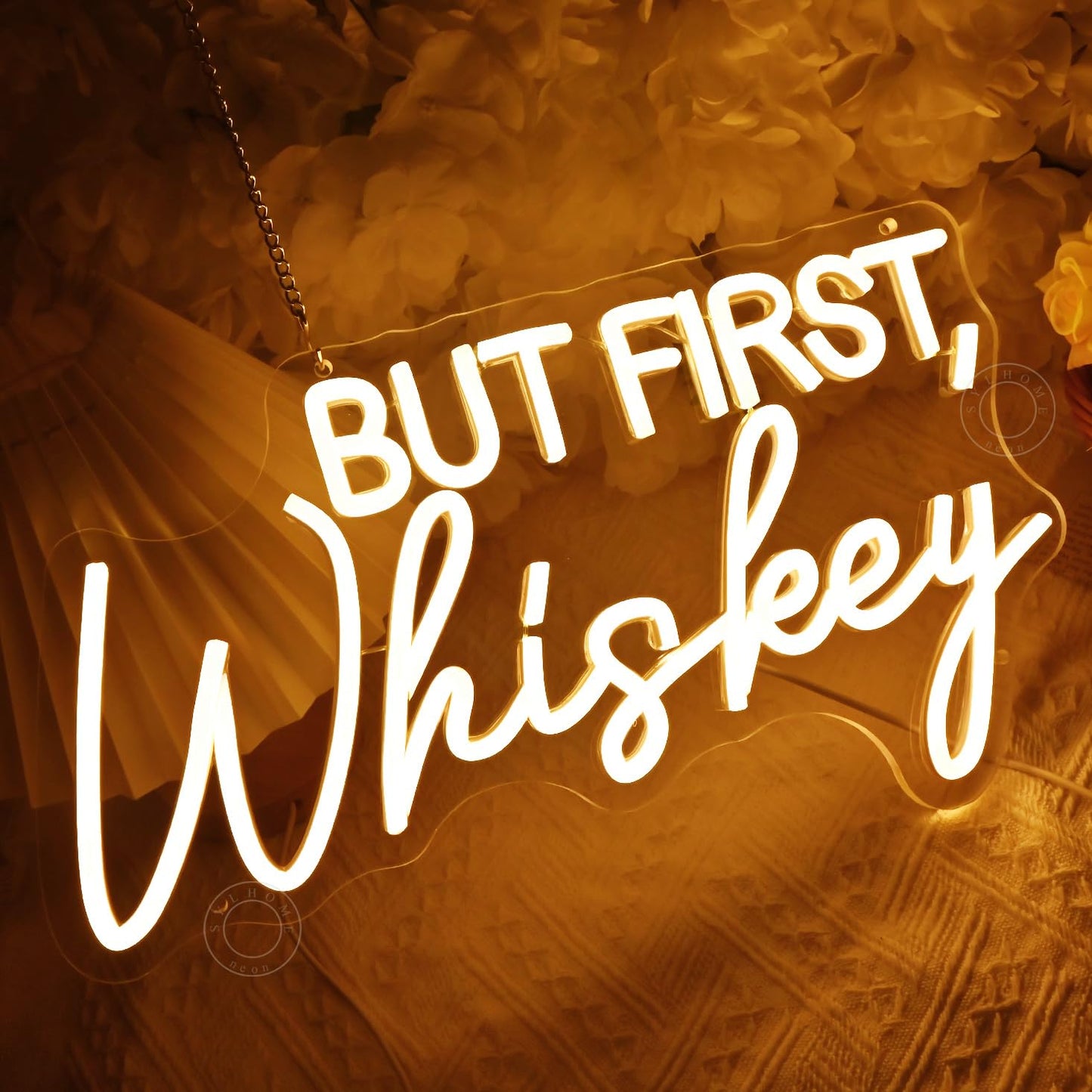 SYLHOME But First Whiskey Led Neon Light Sign Home Bar Home Bedroom Pub Wall Sign Decor Wedding Birthday Christmas Party Backdrop 15.75" X 8.82" USB
