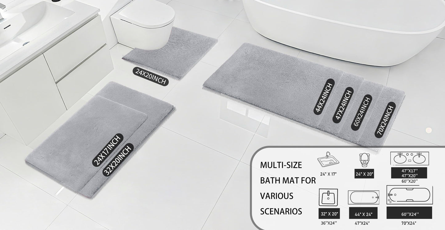 MINIDEAR Bathroom Rugs 24x17 Light Gray - Thick Memory Foam Bath Mat, Ultra Soft & Plush Fluffy, Non-Slip, Quick Dry, Absorbent Washable Floor Microfiber Mat for Tub, Home Decor Accessories