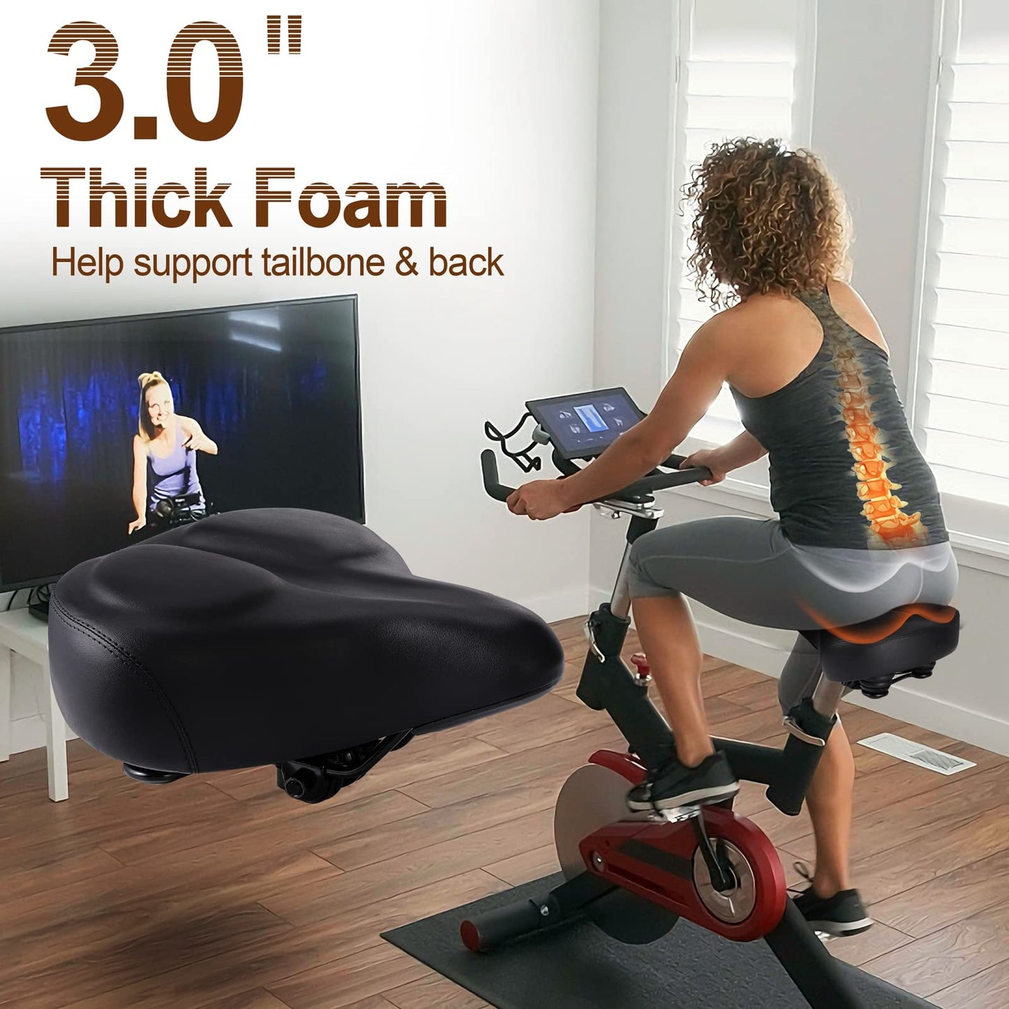 Oversized Comfortable Bike Seat Compatible with Peloton, Exercise or Road Bikes, Bicycle Seat Replacement with Wide Cushion,Easy to Install,Padded Bike Saddle for Men Women Comfort (Black Saddle)