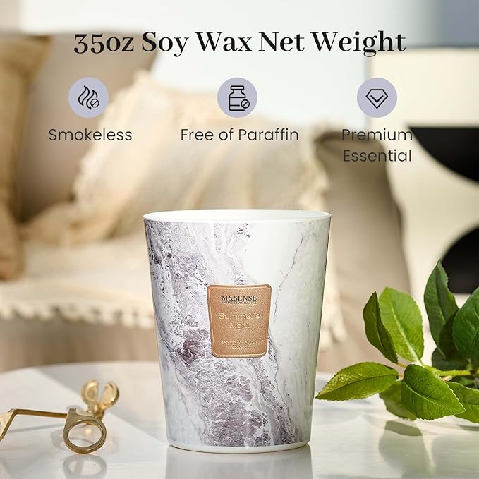 M&SENSE Summer Night Scented Candles for Home, 3-Wick Highly Scented Jar Candles, Extra Large Candle 35 Oz 150 Hours Long Lasting Burning, Relaxing Aromatherapy Candle for Stress Relief, Meditation