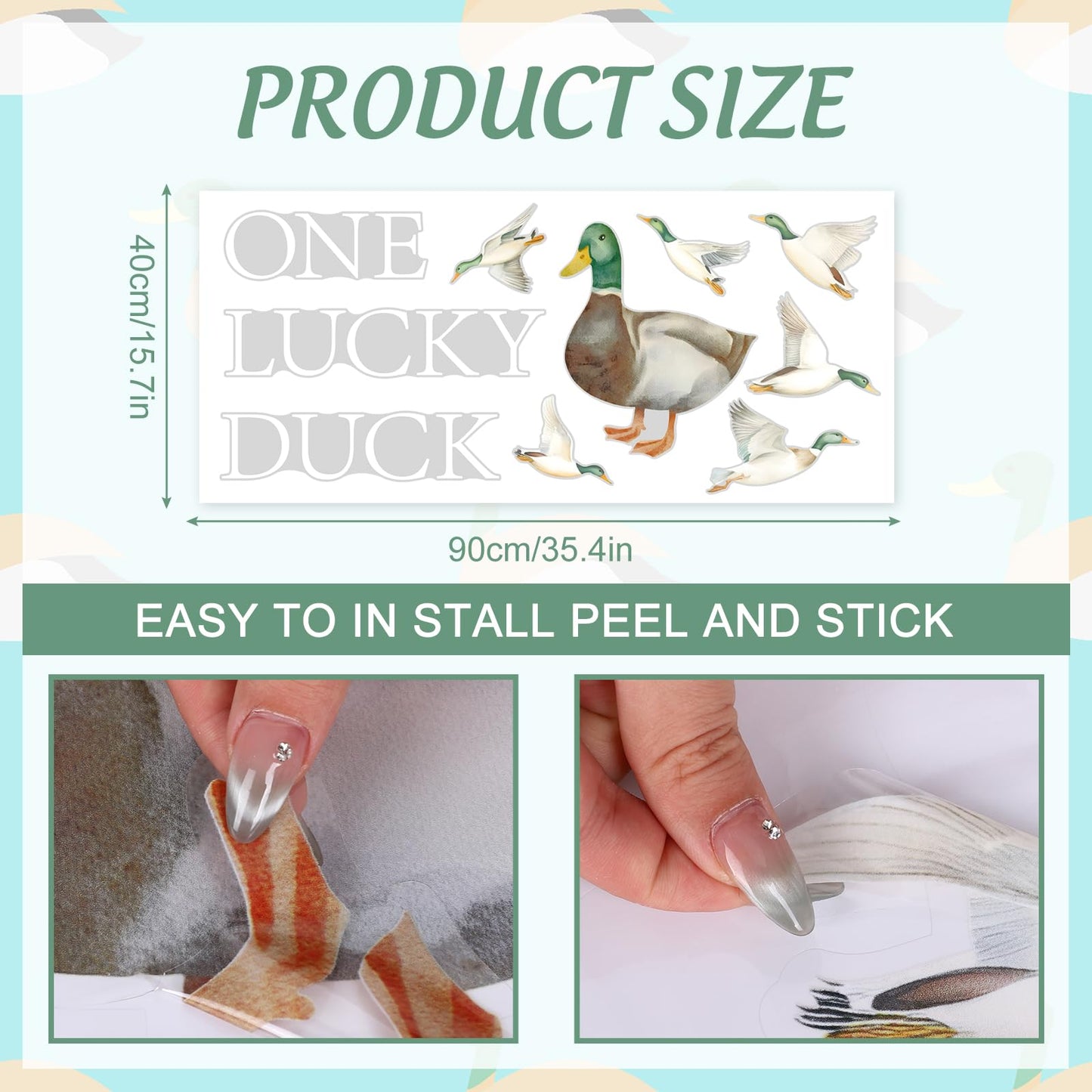 FYSUIMU One Lucky Duck First Birthday Decal Mallard Duck Backdrop Party Stickers Animal Theme 1st Birthday Sign Decal for Balloon Arch Baby Shower