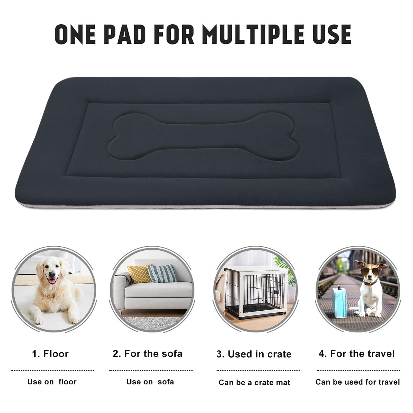 JoicyCo Large Dog Bed Soft Dog Crate Pad Mat, 42 in Non-Slip Bottom Washable Dog Sleeping Mattress Pet Beds Cat Bed Kennel Pad, Dark Blue Gray