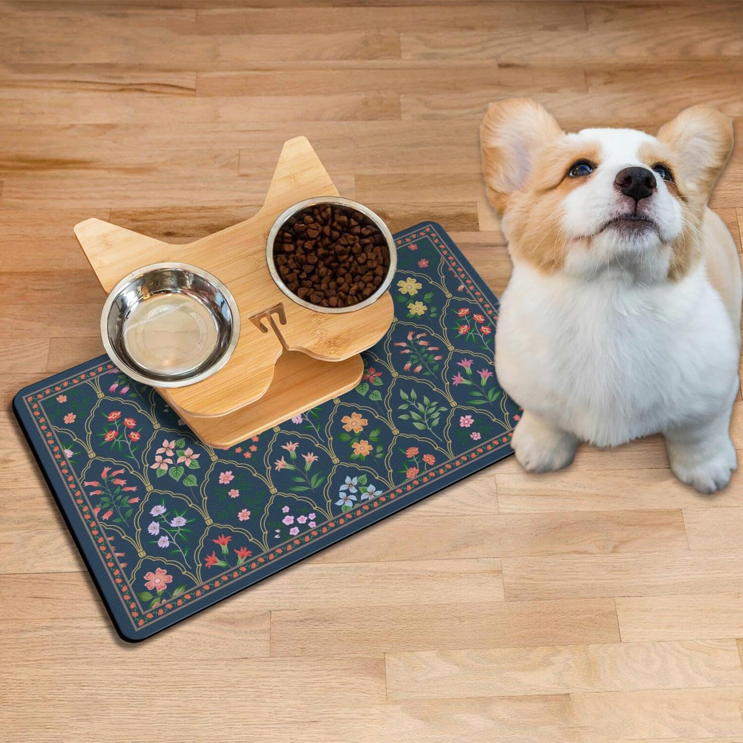 Absorbent Pet Dog Bowl Mat for Food and Water, Pet Cat Food Feeding Mat with Non Slip Rubber Backing, Dog Food Mats for Floors Waterproof, 12"x20"