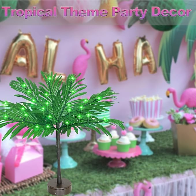 23 In Lighted Palm Tree Table Decor, Tropical Artificial Palm Tree Lights Branches Battery USB Powered, LED Mini Light Up Palm Tree Decor Table Centerpiece for Luau Summer Hawaiian Party Tiki Bar Home