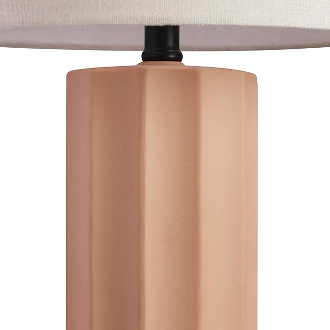 GLOBE Electric 61000062 20" Ribbed Ceramic Table Lamp, Matte Terracotta Finish, White Linen Shade, On/Off Rotary Switch on Socket, for Living Room, Bedroom, Office, Home Décor