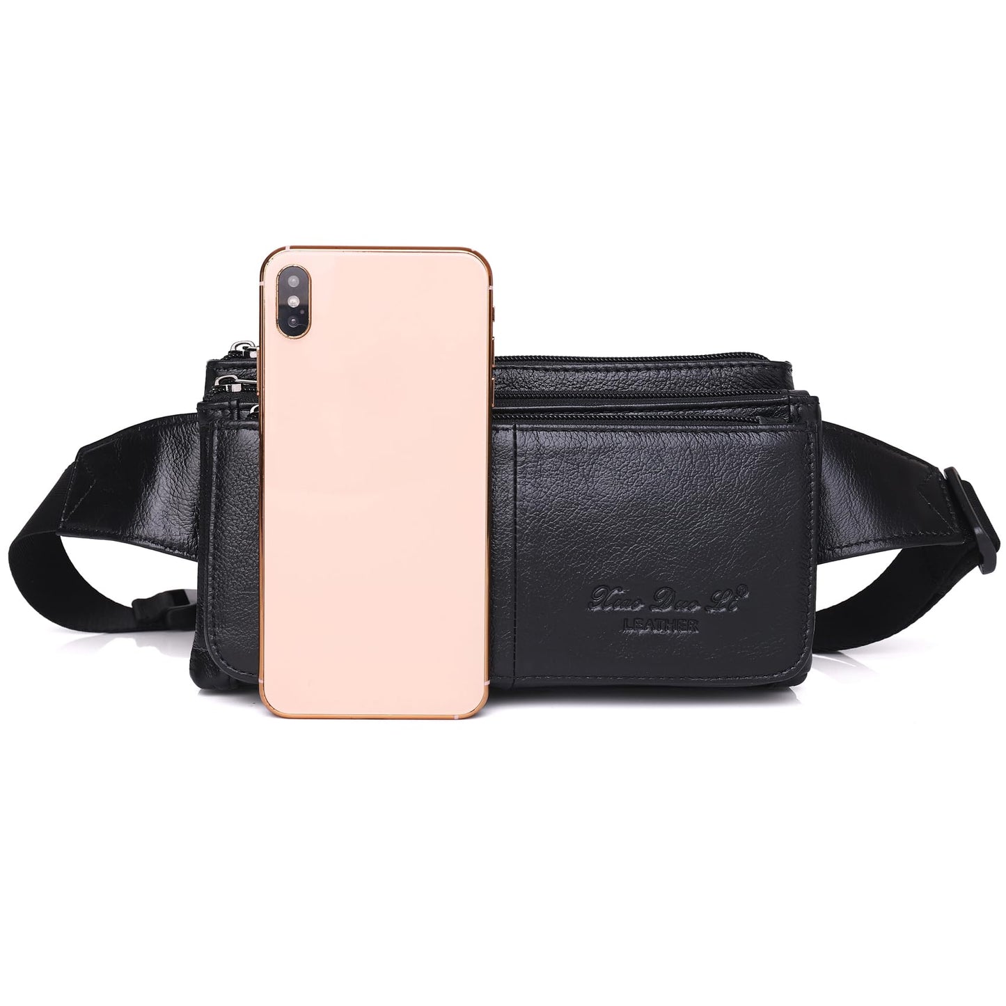 KPYWZER Vintage Leather Fanny Pack Waist Bag for Men Women Outdoor Travel Hunting Hiking Camping Hip Bum Belt Cell Phone Purse Wallet Pouch Retro Crossbody Sling Pouch Black