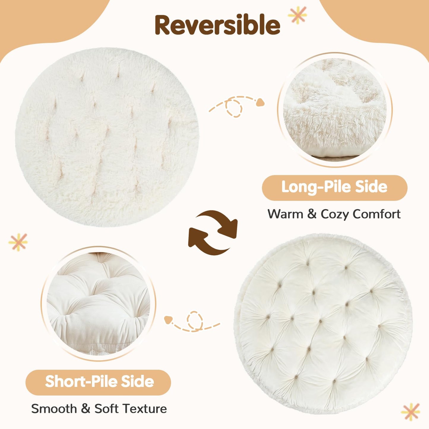 blue page Circle Kids Play Mat 5.9 in Thick, Round Padded Playmat for Ages 3+, Comfy Plush Floor Rug for Nursery Playroom Reading Corner, Large 47x47 in Beige