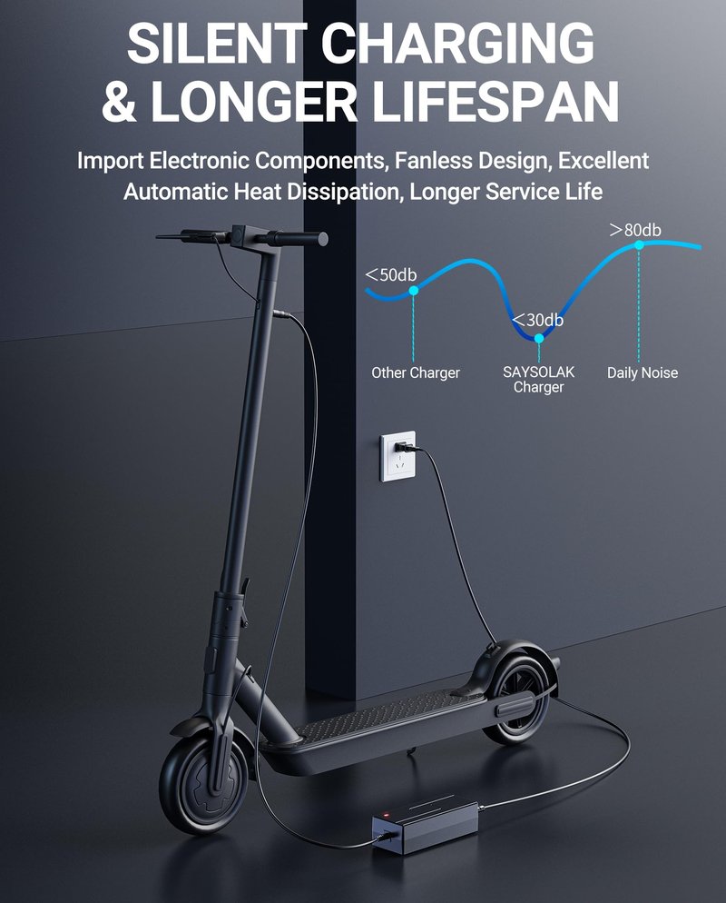 SAYSOLAK 42V 2A Electric Scooter Charger for Hover-1 Journey Alpha Highlander Dynamo Gambit Helios Alpha Cargo Escape Formula Jive Scooters, 9.8Ft Power Adapter Replacement Fit for 36V Li-Ion Battery