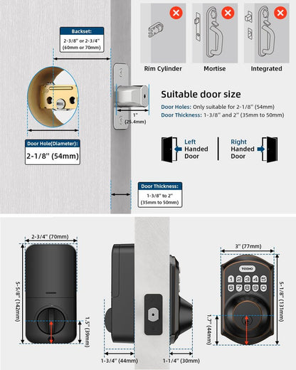 TEEHO TE001 Keyless Entry Door Lock with Keypad - Smart Deadbolt Lock for Front Door with 2 Keys - Auto Lock - Easy Installation - Oil-Rubbed Bronze