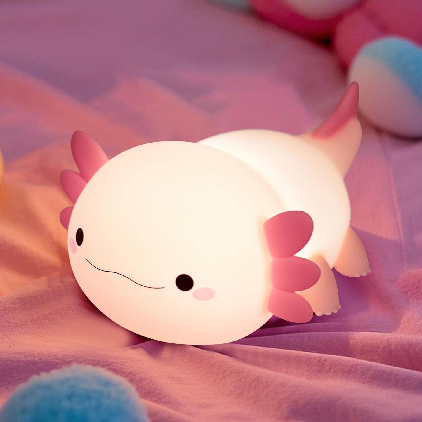 FAMIDUO Axolotl Lamp,Cute Axolotl Night Light,Dimmable Silicone Animal Nursery Night Light,Adorable Rechargeable Squishy Novelty Bedside Touch Lamp,Baby Room Decor, Axolotl Gifts for Kids/Girls