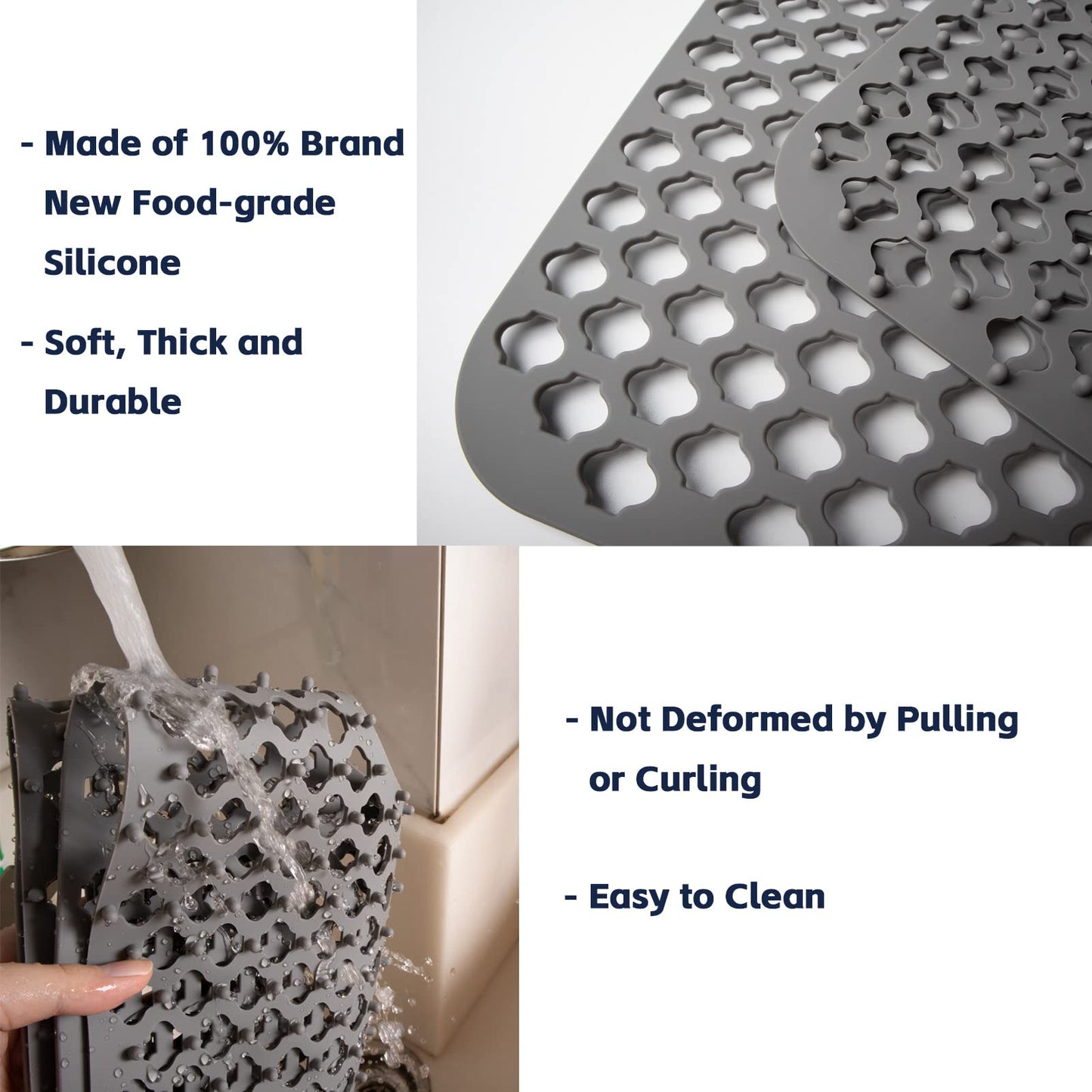 TwinnekYR Silicone Sink Mat, 24.6''x 12.9'' Kitchen Sink Protector Grid for Bottom of Center Drain Sink, Gray Non-slip Heat Resistant Liner for Farmhouse Stainless Steel Porcelain Sink