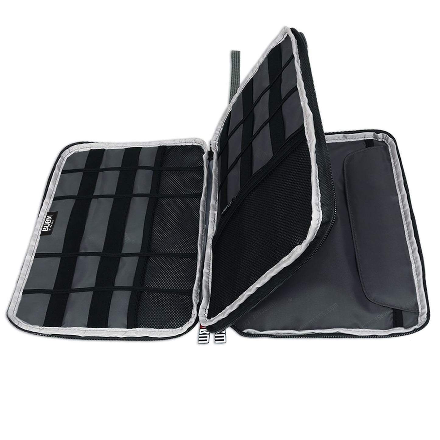 BUBM Double Layer Electronics Organizer/Travel Gadget Bag For Cables,Memory Cards,Flash Hard Drive and More,Fit For iPad Or Tablet(Up To 9.7")--Large, Black