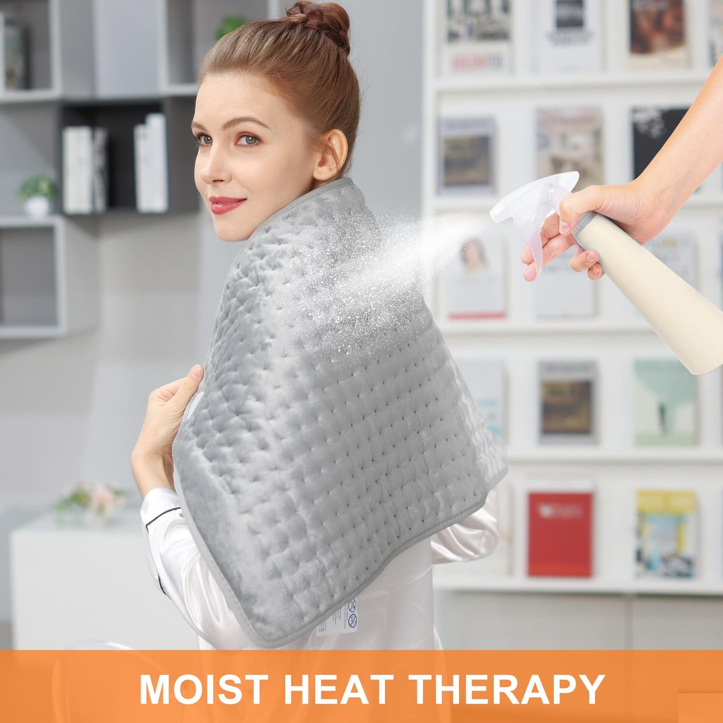 Heating Pad,Electric Heating Pads for Back,Neck,Abdomen,Moist Heating Pad for Shoulder,Knee,Arms,Legs,Dry/Moist Heat & Auto Shut Off,Birthday Gifts for Men and Women(Light Gray, 24''×12'')