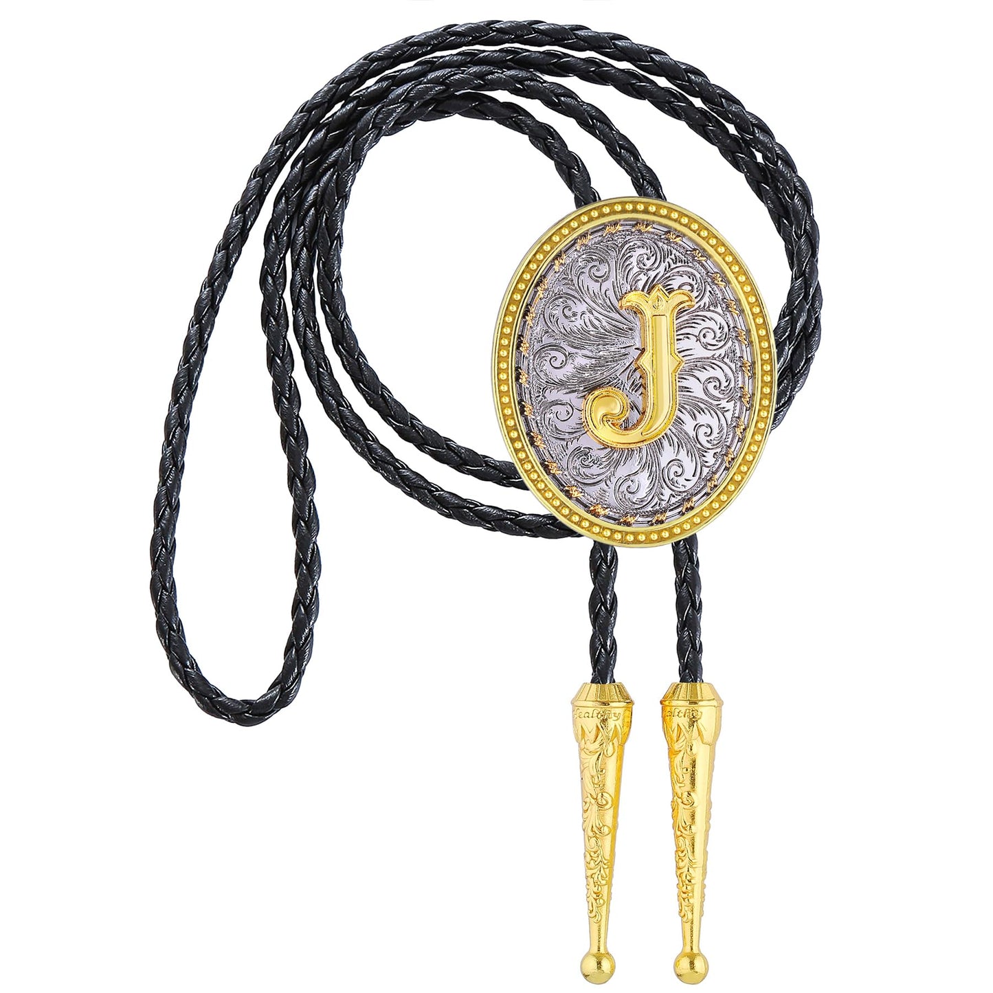 GelConnie Gold Bolo Tie Cowboy Necklace for Men Leather Rodeo Necktie Initial Letter ABCDMJR to Z Western Bolo Tie Texas Style Jewelry