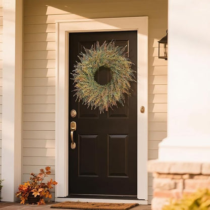 26'' Large Fall Wreath for Front Door, Porch, Window- Artificial Fern Leaves and Faux Wheat Grass Outdoor Autumn Wreath for Home, Farmhouse Wall Thanksgiving Day Harvest Festival Decor