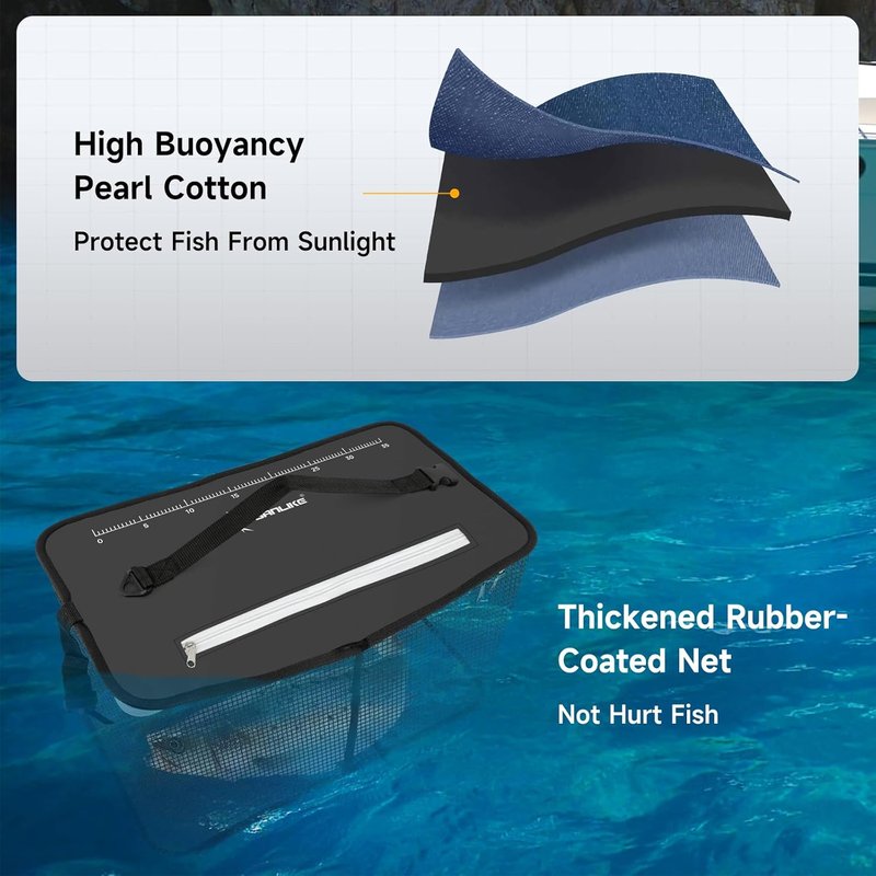 Floating Fishing Basket - Collapsible Net Cage for Live Fish | Rubber Coated, 24L/40L/59L, Black/Grey