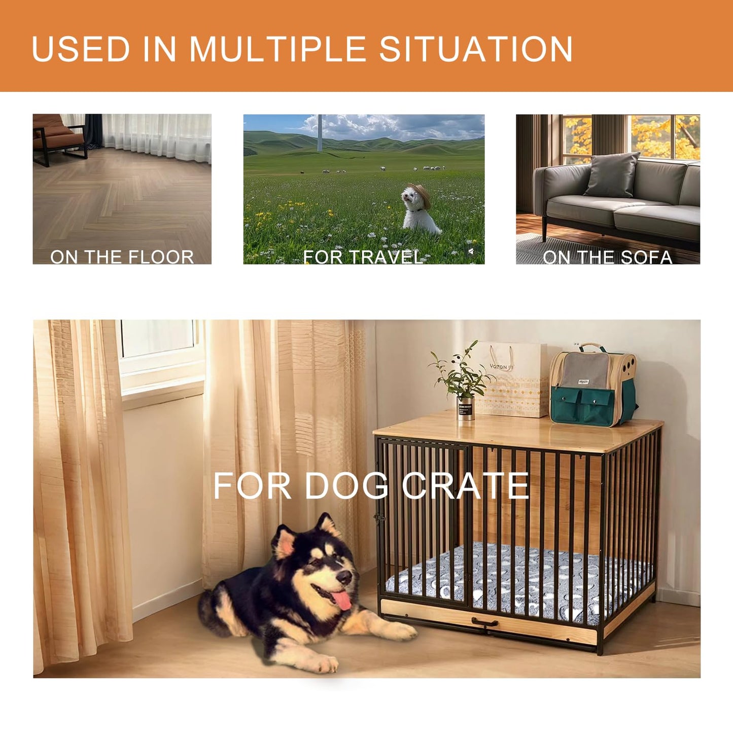 VANKEAN Dog Crate Mat - Reversible Cool & Warm Stylish Bed, Waterproof & Machine Washable, Supports Small to XXL Dogs, Grey