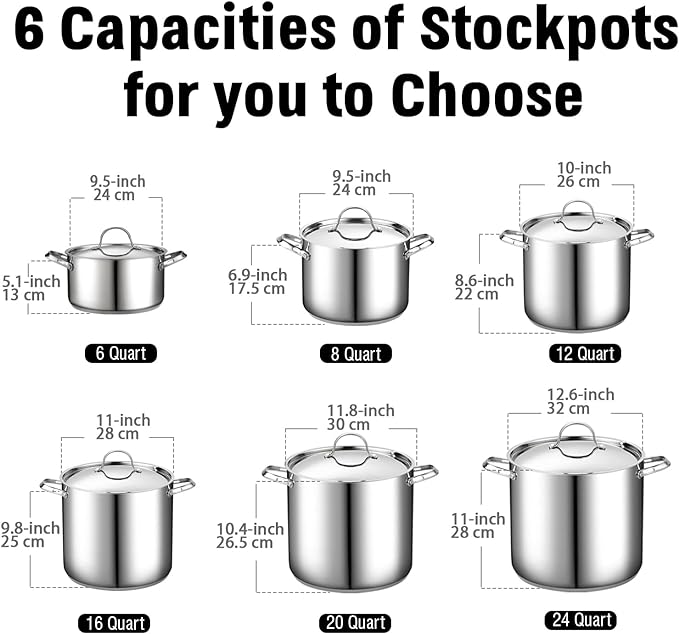 Cooks Standard Classic 16 Quart Stock Pot with Lid, Large Stainless Steel Pot