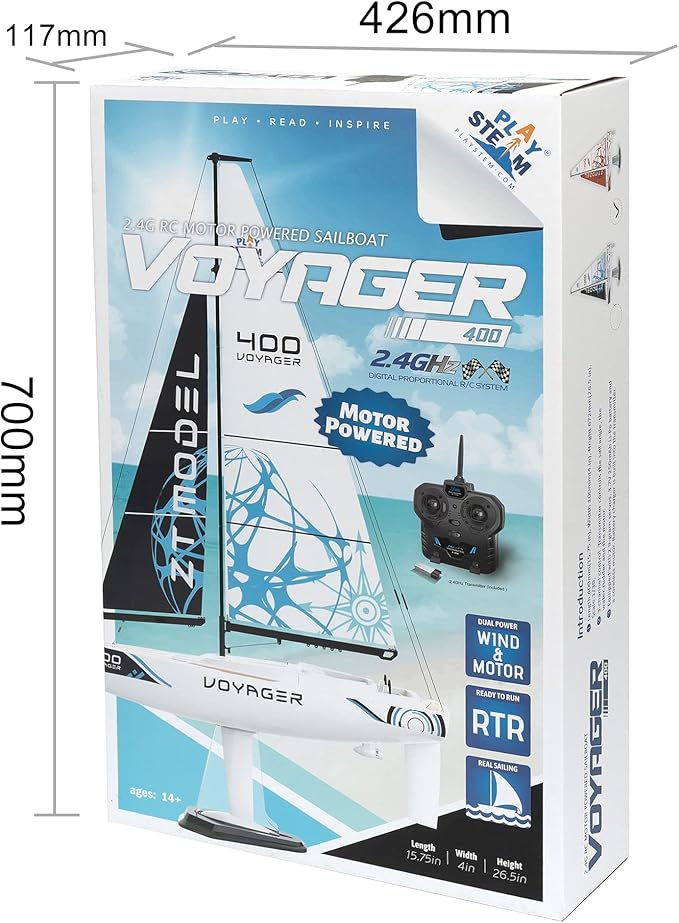 Voyager 400 2.4GHz RC Motor Powered Sailboat in Blue - 26 Tall