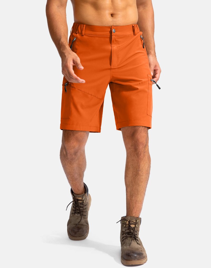 Pudolla Men's Hiking Cargo Shorts 9" Lightweight Outdoor Work Shorts for Men Travel Golf Camping Casual with 5 Zipper Pockets(Orange XX-Large)